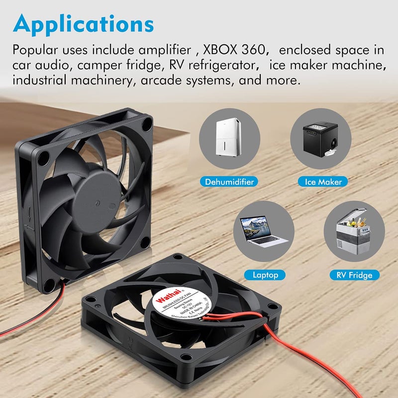 Wathai DC 12V Cooler Case Fan 70mm x 70mm x 15mm 2Pin Brushless Cooling Fan High Performance 2Pack - Image 4